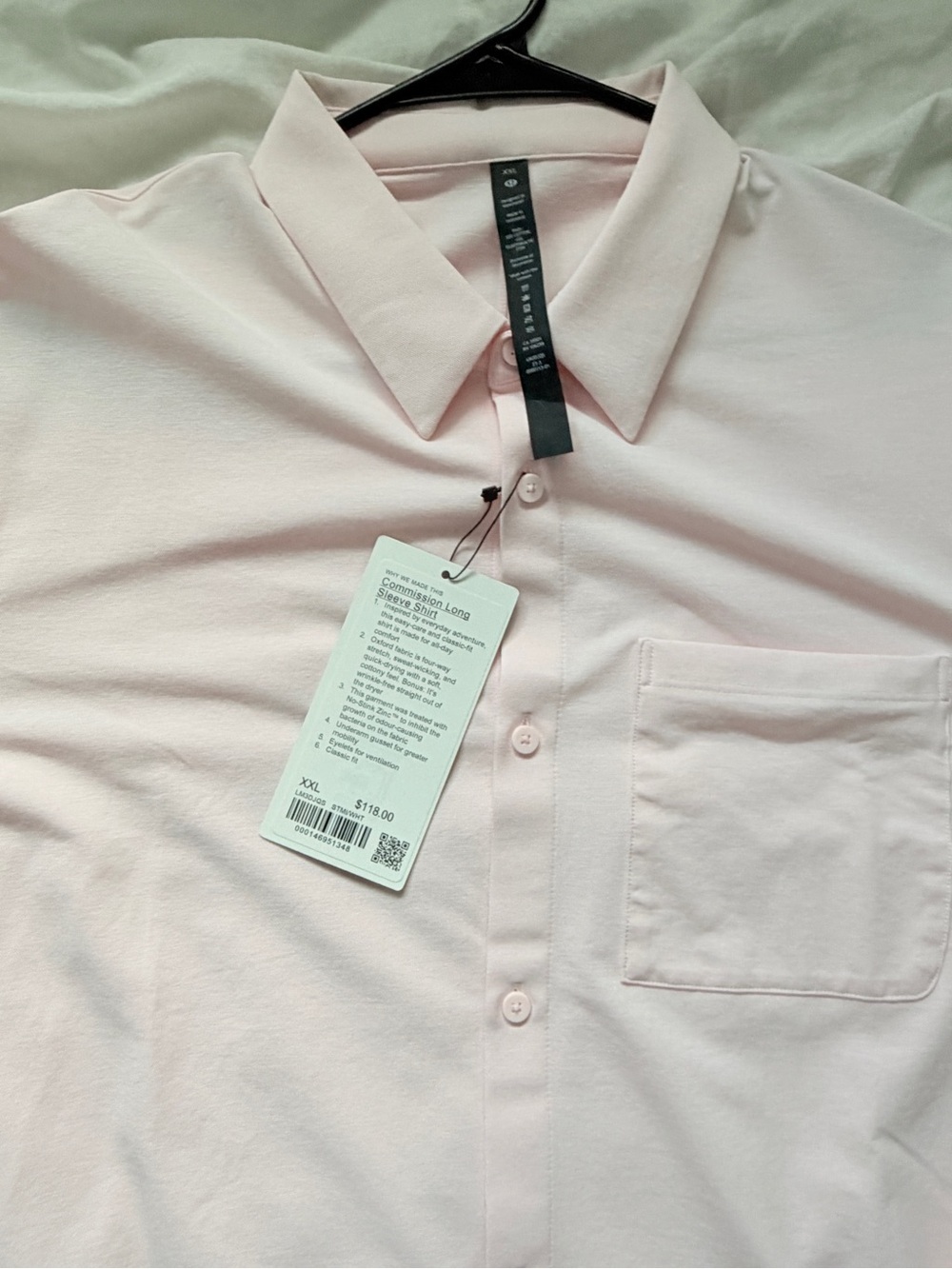 Men's Light Pink long-Sleeve Button-Up Shirt - Pocket Detail